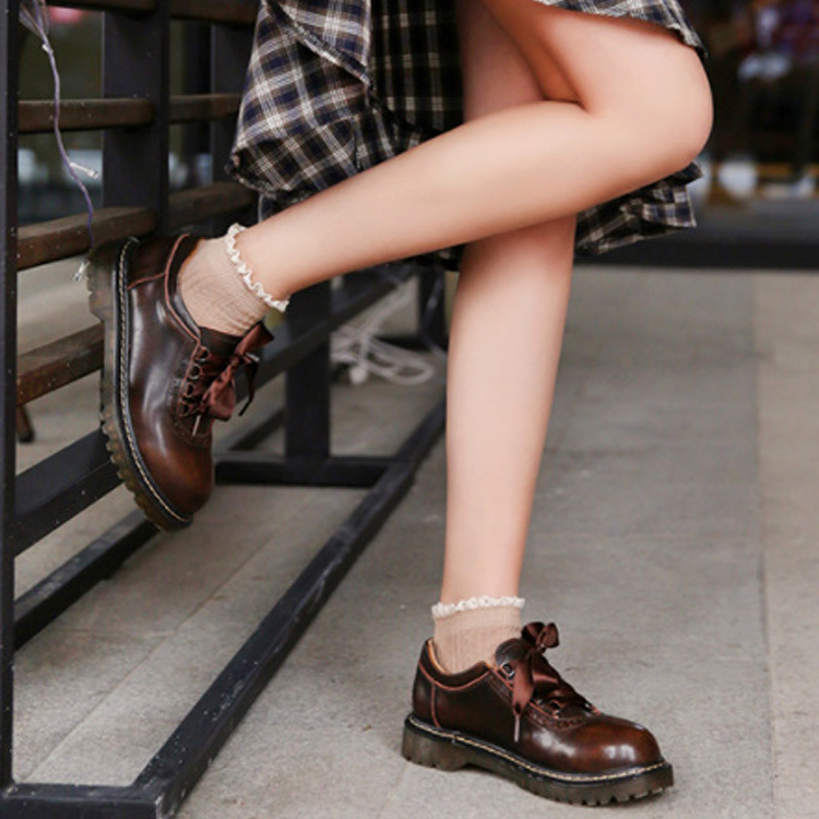 高品質特価品 レースアップシューズ 牛革 ラウンドトゥ 太ヒール 疲れない ガーリー 大人可愛い カジュアル 安いショッピング Ssl Daikyogo Or Jp