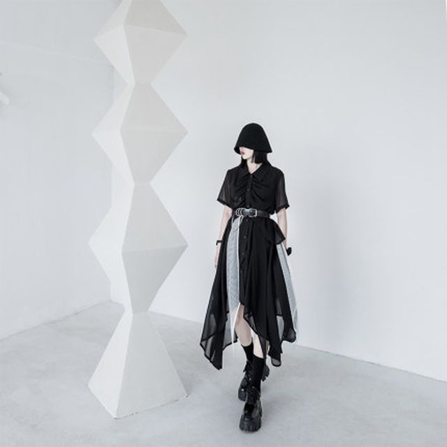 ワンピース シャツワンピース アシンメトリーワンピース アシンメトリー 半袖 シャツカラー モノトーン フェミニン モード女子 モード系女子 きれいめカジュアル カジュアル 夏 春 Op 1042 Y Happy Orurea ハッピーオルレア