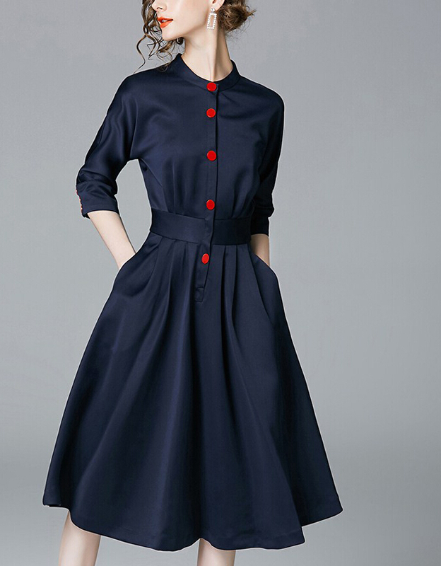 ワンピース エレガントラウンドネックシングルブレストaライン