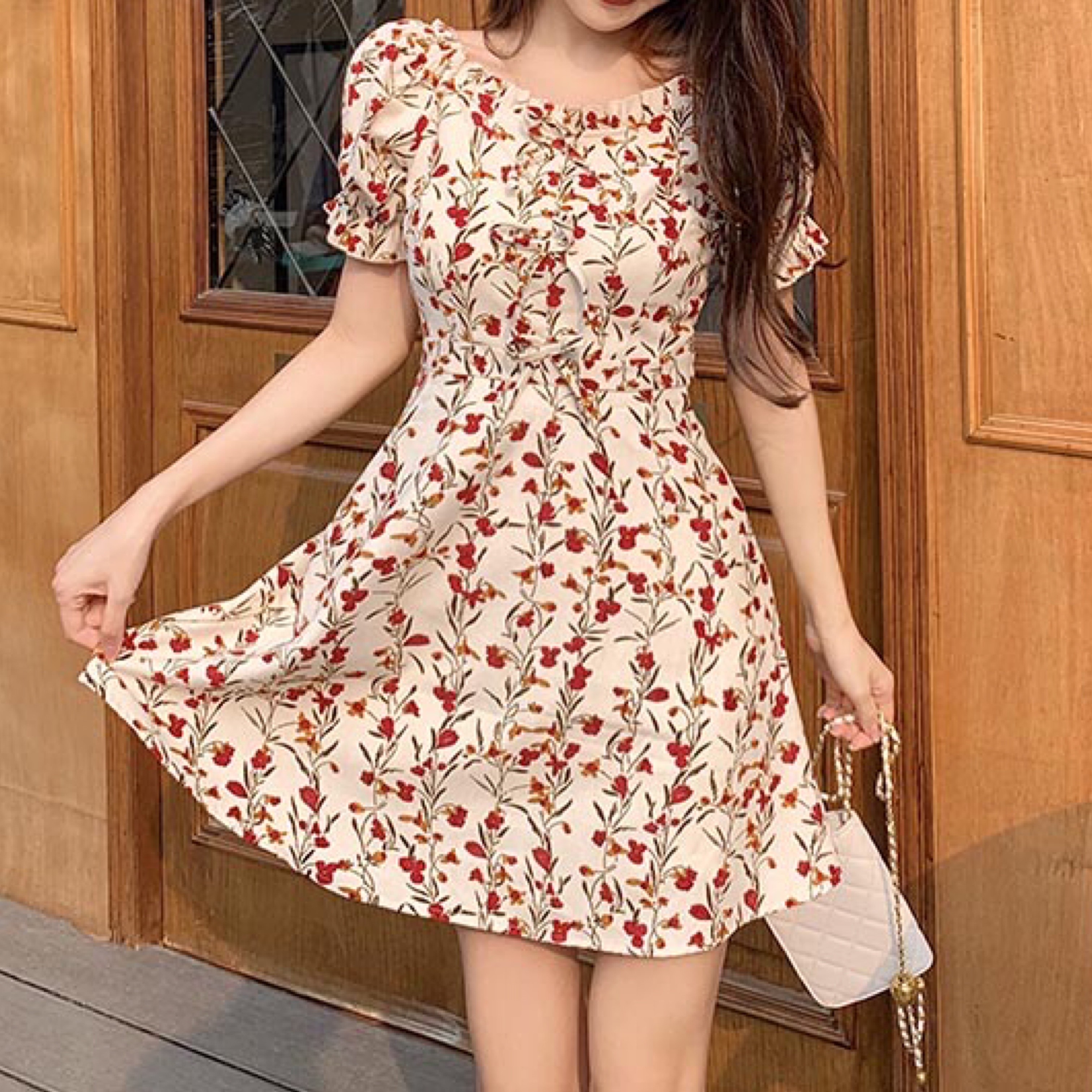 フレンチガーリー 花柄パフスリーブワンピース B0485 Retro N フレンチガーリー 花柄パフスリーブワンピース B0485 Retro N