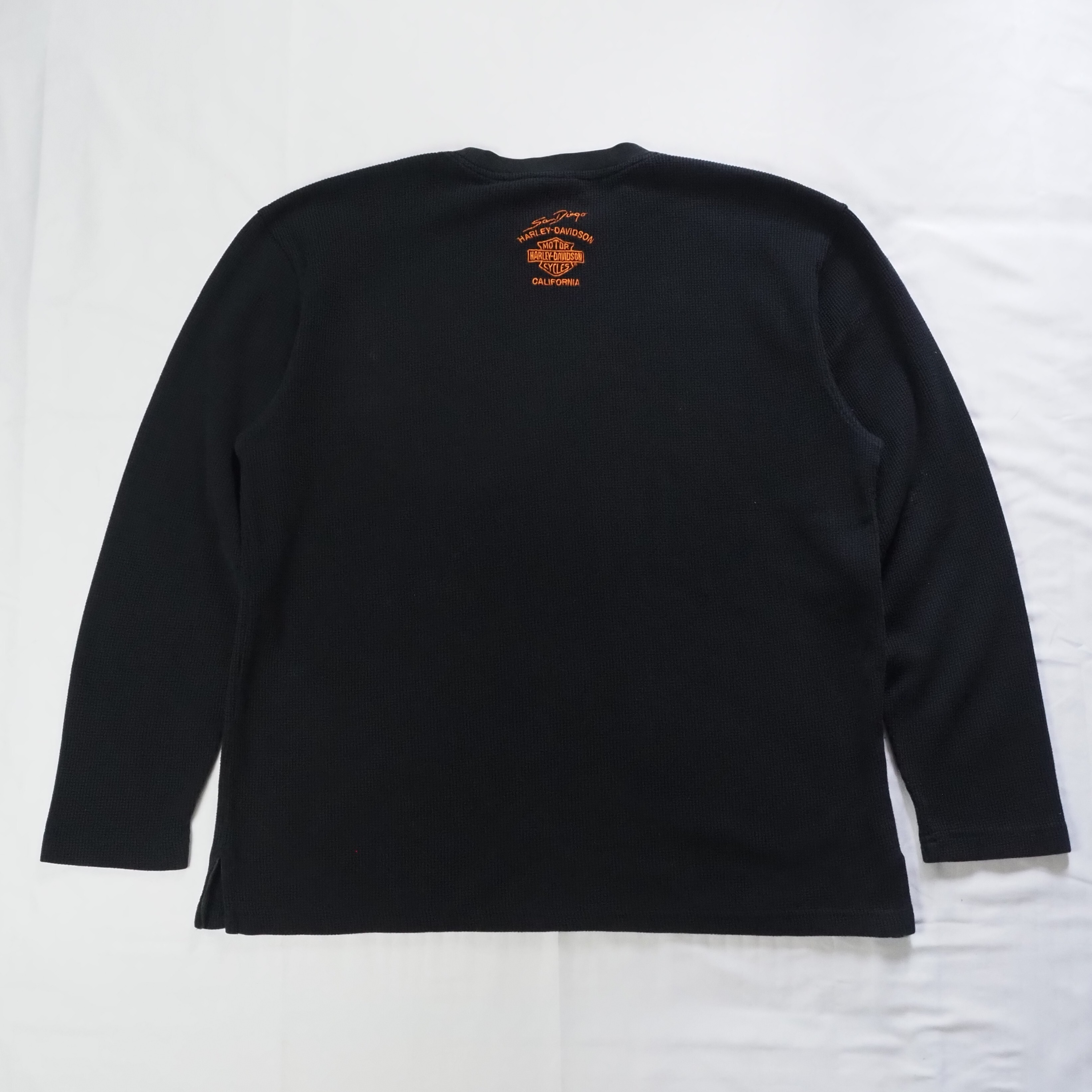 90's Harley Davidson サーマル ロンT ブラック Lサイズ程度 の画像 13