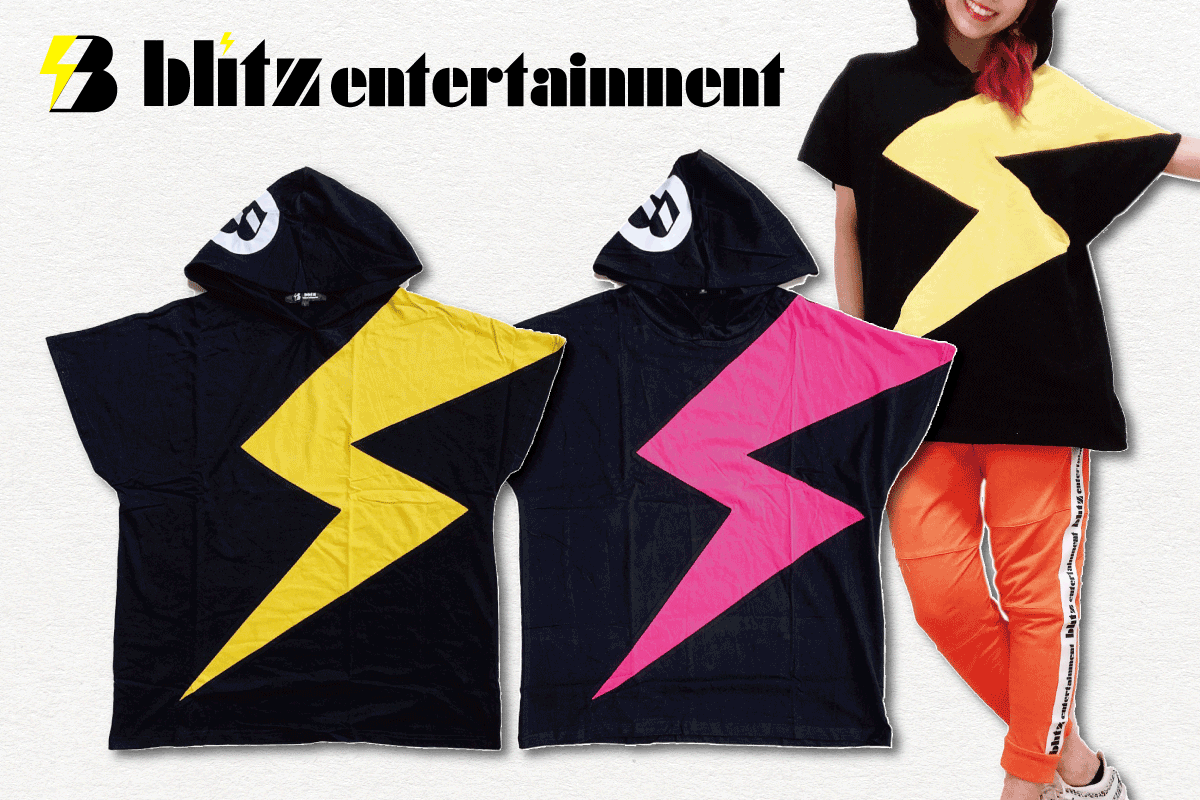 Blitzドロップショルダーフードtシャツ イエロー ピンク Drevolution