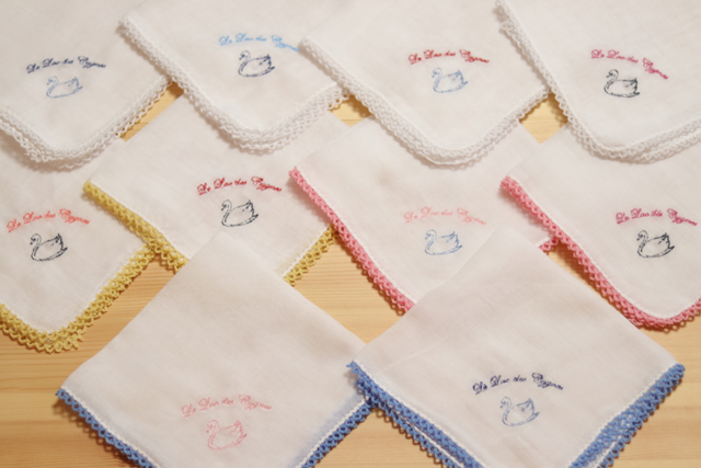 オリジナル刺繍ガーゼハンカチピコレース Alice Cafe