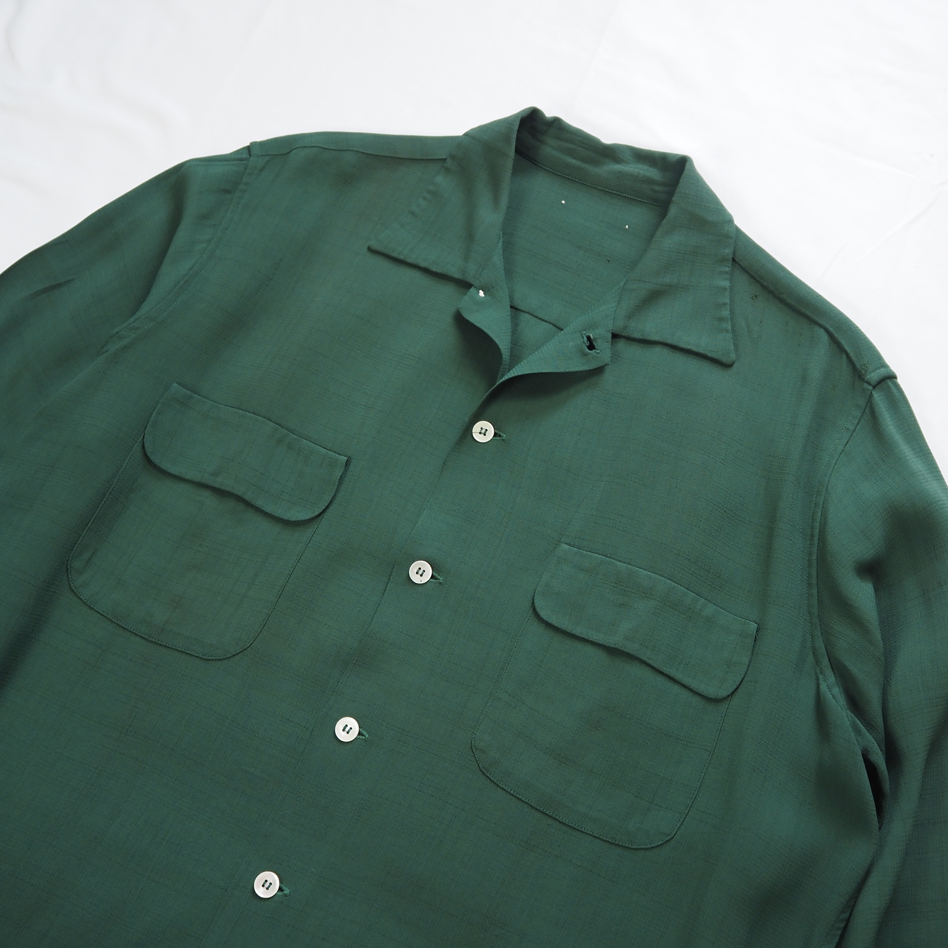 50’s レーヨンシャツ グリーン シェルボタン Lサイズ の画像 7