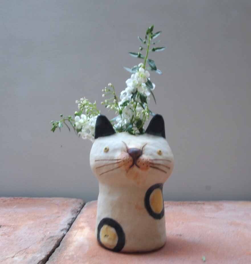 4 草舟 金子佐知恵 陶 ネコ花入 Galeria Mamica Shop