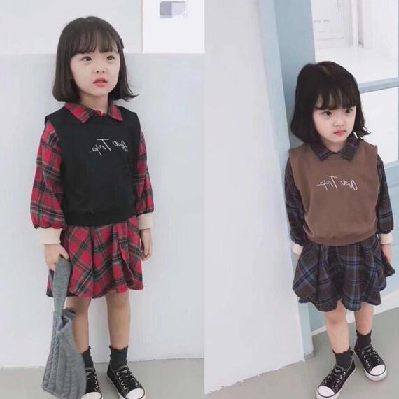 子供服 女の子 チェック 2点セット ベスト ワンピース カジュアル系 R Select おしゃれな洋服屋さん ママ 子供服専門通販