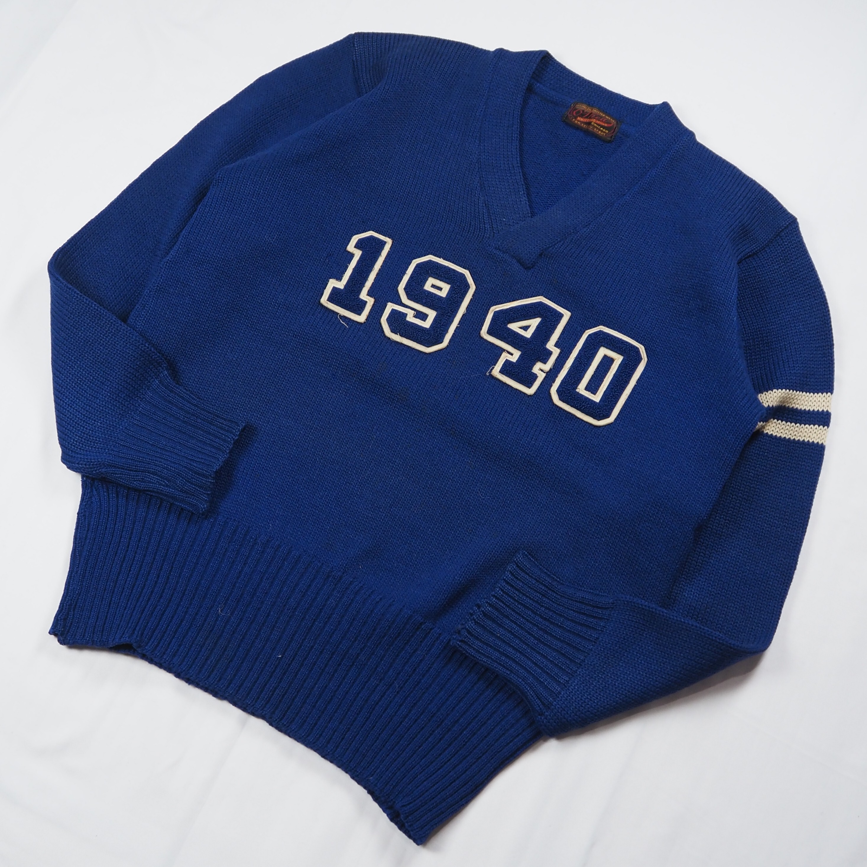 【9/23 20:00入荷】40's ウールニット ブルー×ホワイト の画像 2