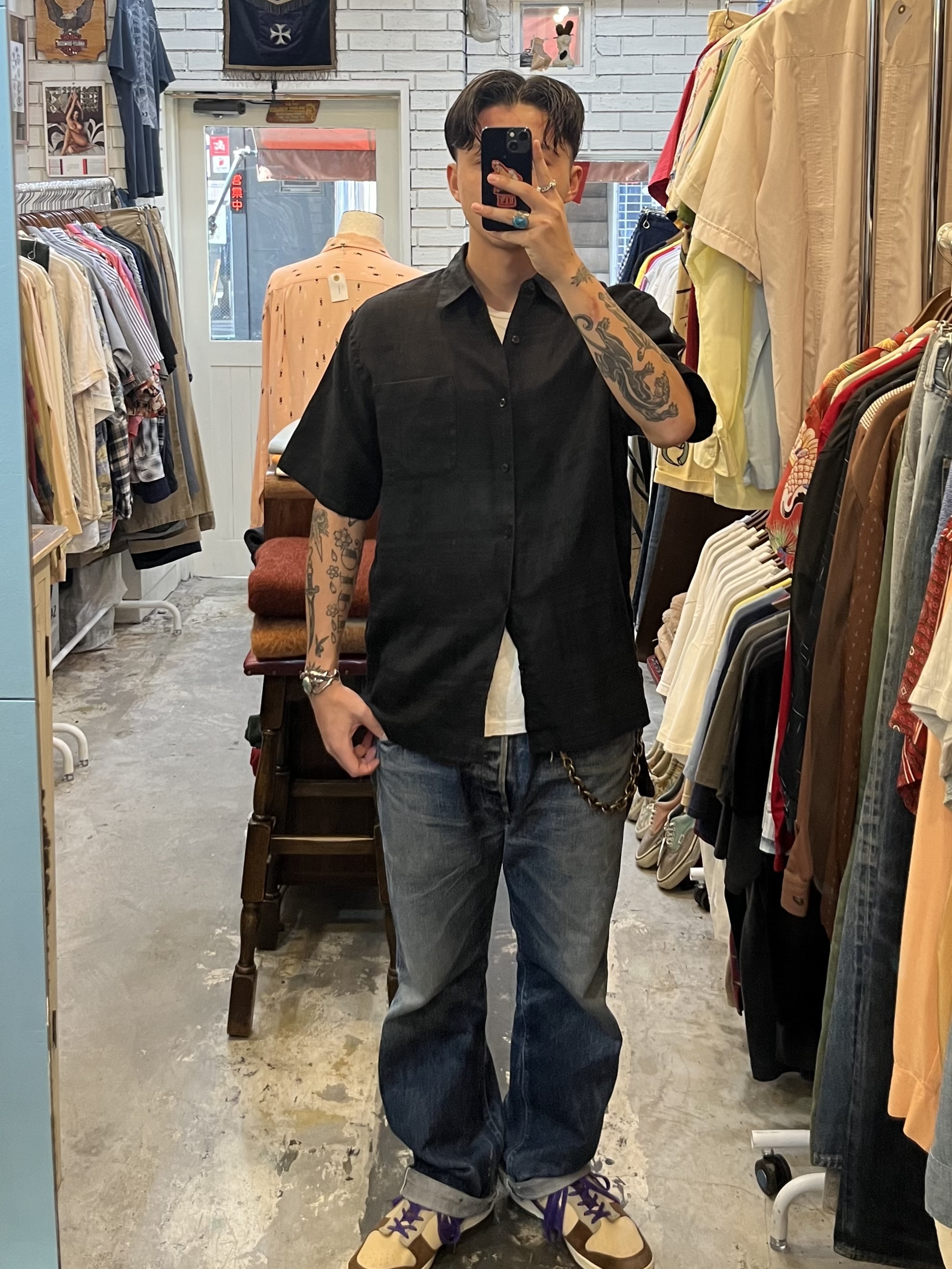 90’s Perry Ellis リネンシャツ ブラック Mサイズ の画像 2