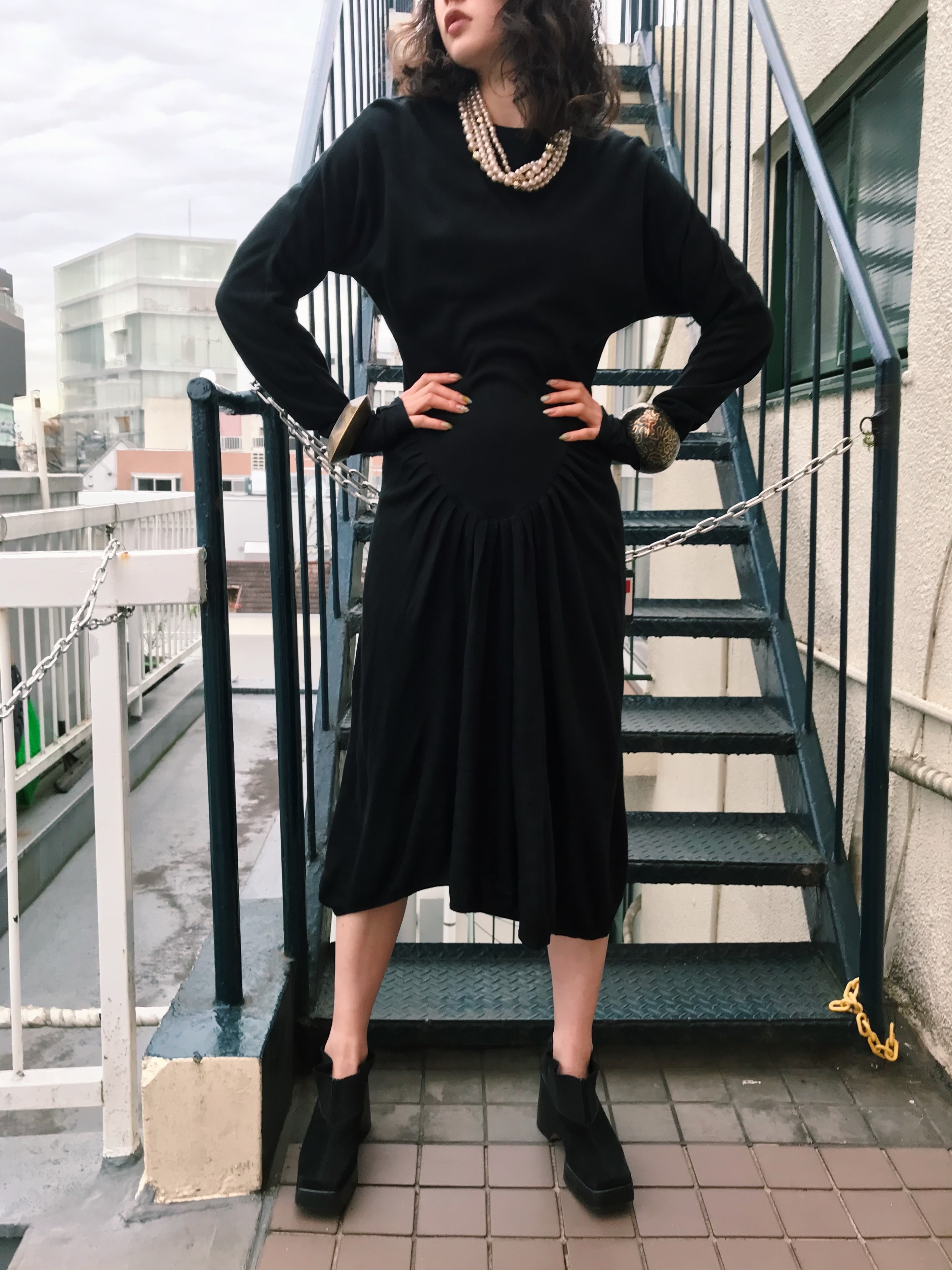 Vintage Black Simple Knit Dress ヴィンテージ ブラック シンプル ニット ワンピース Riyad Vintage Shop