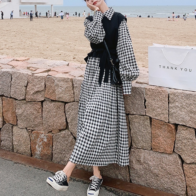 割引ショッピング シャツワンピース ベスト付き ギンガムチェック ギンガムチェックワンピース 長袖 ボリューム袖 超安い 販売中 Ssl Daikyogo Or Jp