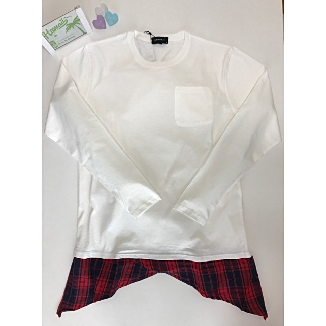 Tシャツ 長袖 ロングtシャツ ロンt メンズ 重ね着風 トップス チェック柄 ホワイト レディースの海外トレンドファッション通販サイト Kahana