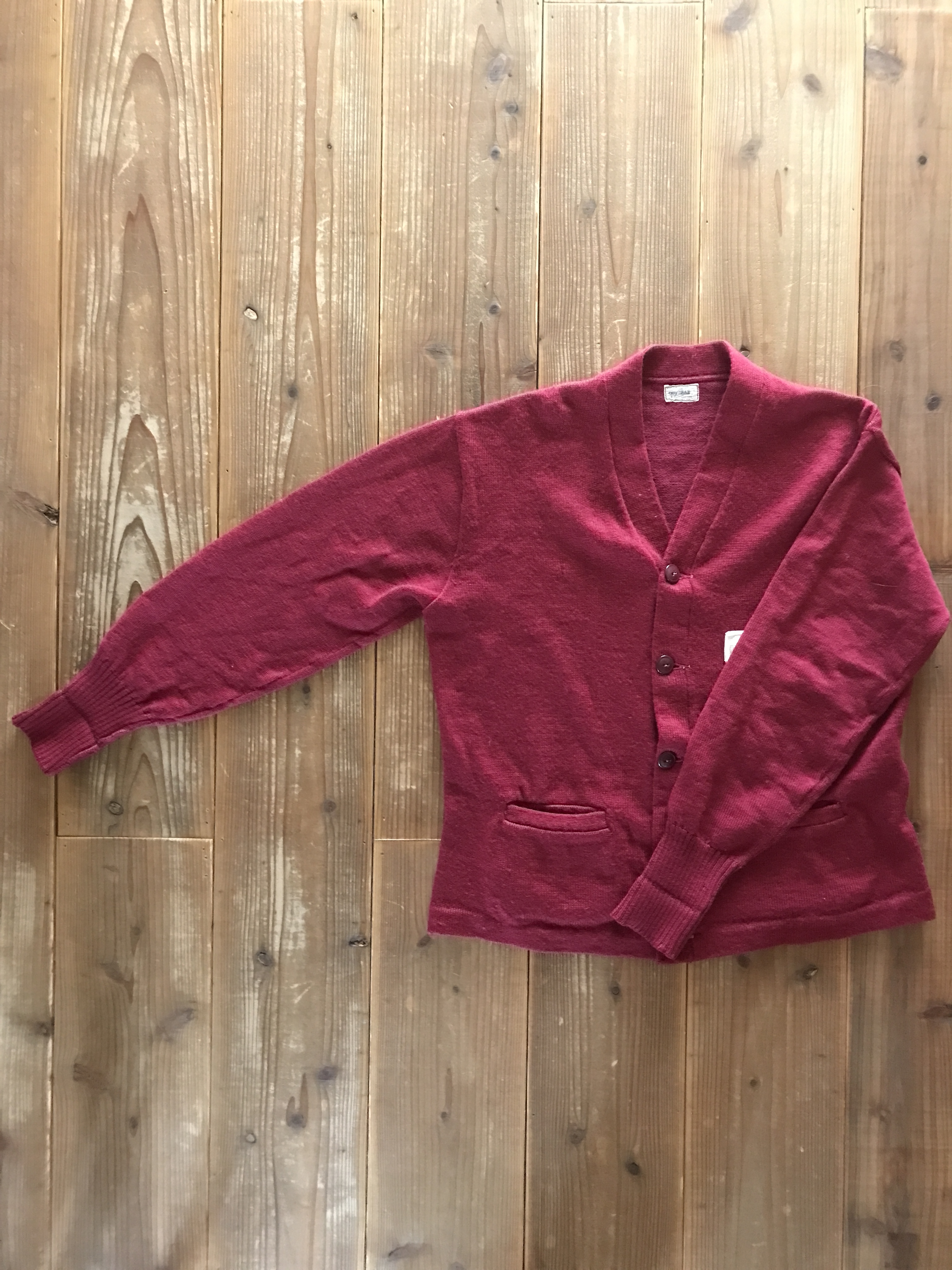 レタードカーディガン ワインレッド M ワッペン Garage Vintage Clothing