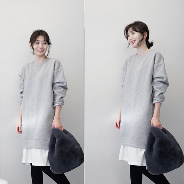 スウェットワンピース ワンピース レイヤード 長袖 ドロップショルダー 袖コンシャス ラウンドネック トレンド シンプル 大人カジュアル カジュアル デイリー 夏 春 Op 00 Y Happy Orurea ハッピーオルレア