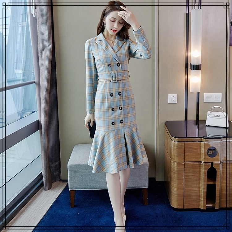 ワンピース ワンピ アウター コート 通販 レディース 女性用 通販ワンピース 通販ワンピ チエック柄 長袖 立て襟 マーメイド フリル ボタン ハイウエスト オフィス 通勤 デート 食事会 お呼ばれ 女子会 定番 人気 おすすめ 綺麗目 上品 エレガント 春 秋 冬 Op1185