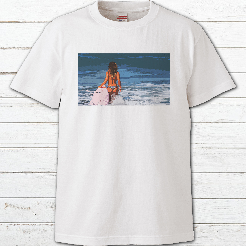プリントtシャツ オリジナル 半袖シャツ レディース おしゃれ かわいい セール 女の子 クリエイター デザインシャツ タイトル Surfing Girl おしゃれでかわいいiphoneケース スマホケース Tシャツ かっこいいイラストのクリエイターグッズ販売 雑貨屋アリうさ