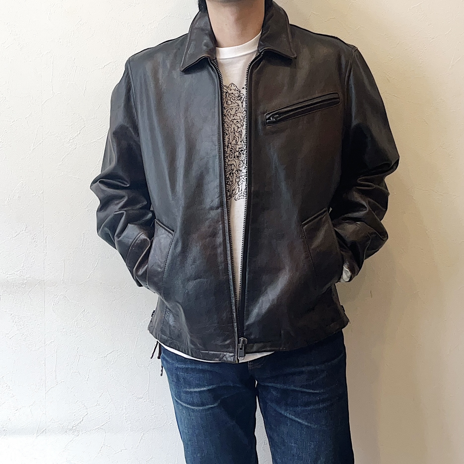 Vintage Side Zip Leather Jacket の画像 3