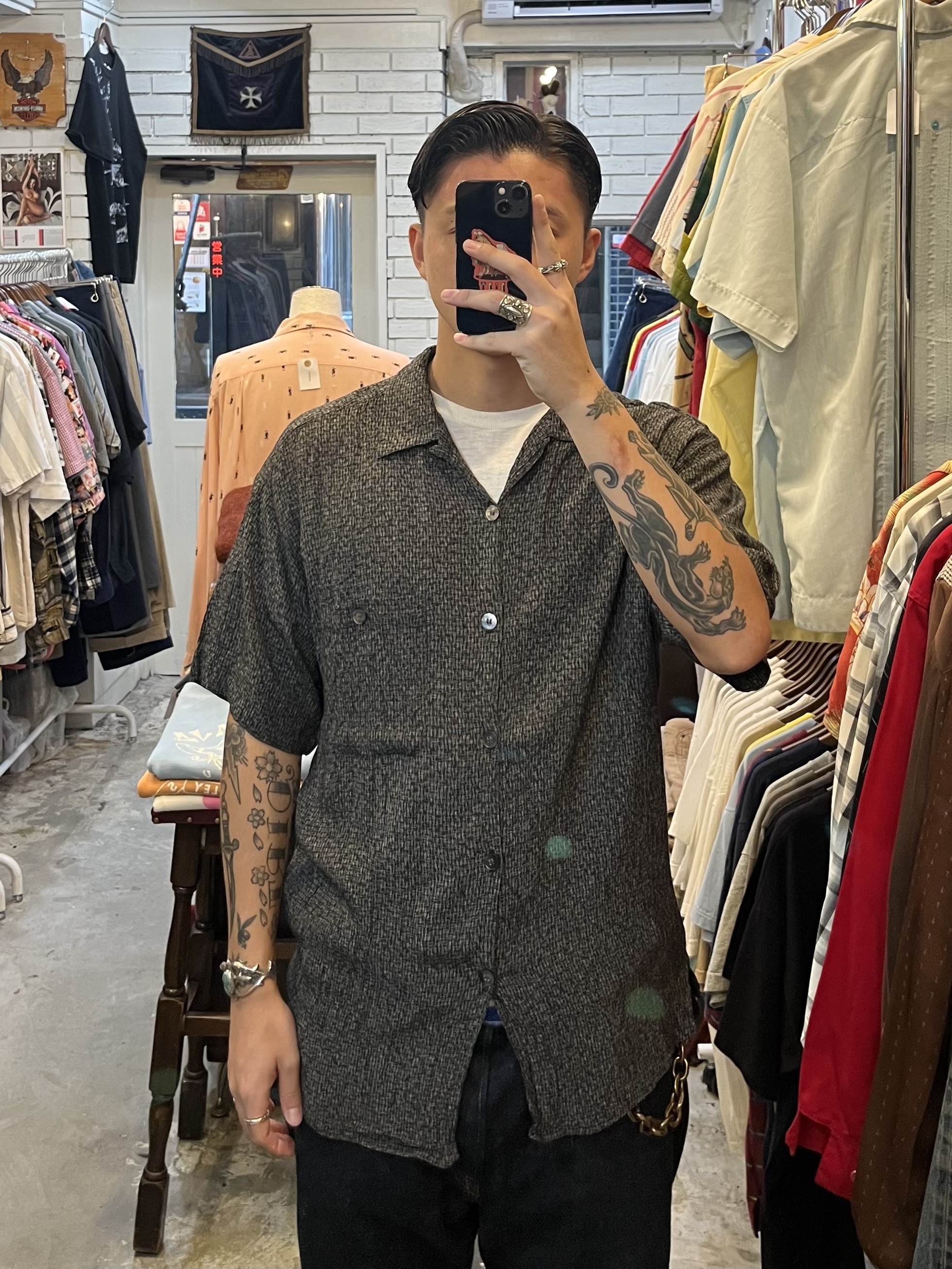 90’s Pronto Uomo 開襟レーヨンシャツ XL ブラック アメリカ製 の画像 3