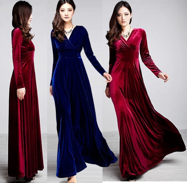 ロングワンピース Vネック セクシー ベルベット ベロアワンピース ロングドレス 長袖 パーティードレス エレガント 大きいサイズ Ptnym1001 Shop Suba