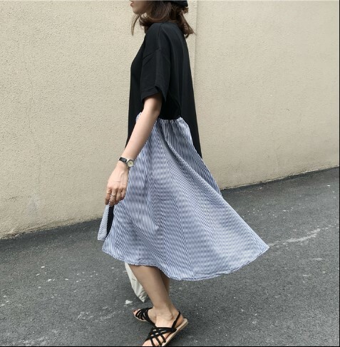 切り替えワンピース ロング ワンピース レディース ストライプ シャツ フレア シャツワンピース シンプルワンピース 夏 春 春夏 プチプラレディースファッション通販 Yboueki