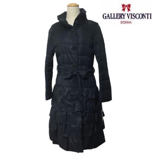 ギャラリービスコンティ 新品 ビジュー使いティアードフリルデザインダウンコート ネイビー M 大人かわいい服 Gold Smith