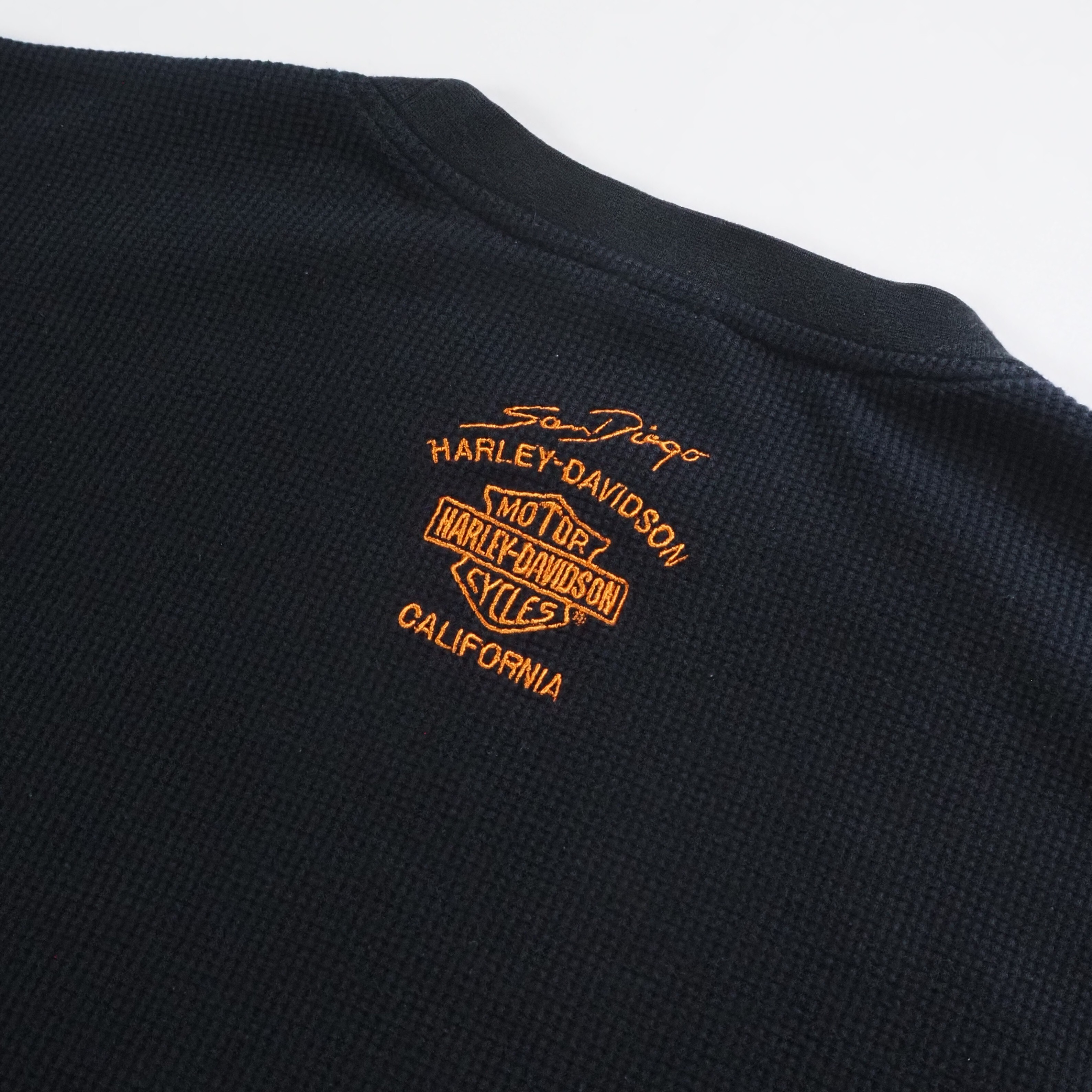 90's Harley Davidson サーマル ロンT ブラック Lサイズ程度 の画像 16