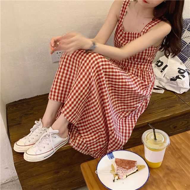 ギンガムチェックワンピース ワンピース バックシャン バックコンシャス バックレス ギンガムチェック チェック マキシロング丈 フェミニン ガーリー 大人ガーリー 大人カジュアル カジュアル 夏 春 Op 0845 Y Hapi Hapi Girl ハピ ガル