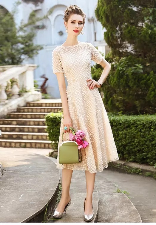 送料無料 ハーフスリーブパールワンピース パール ワンピース ハーフスリーブ 上品 優雅 高級感 エレガント デート レディース ファッション Ss 春 夏 Glavie