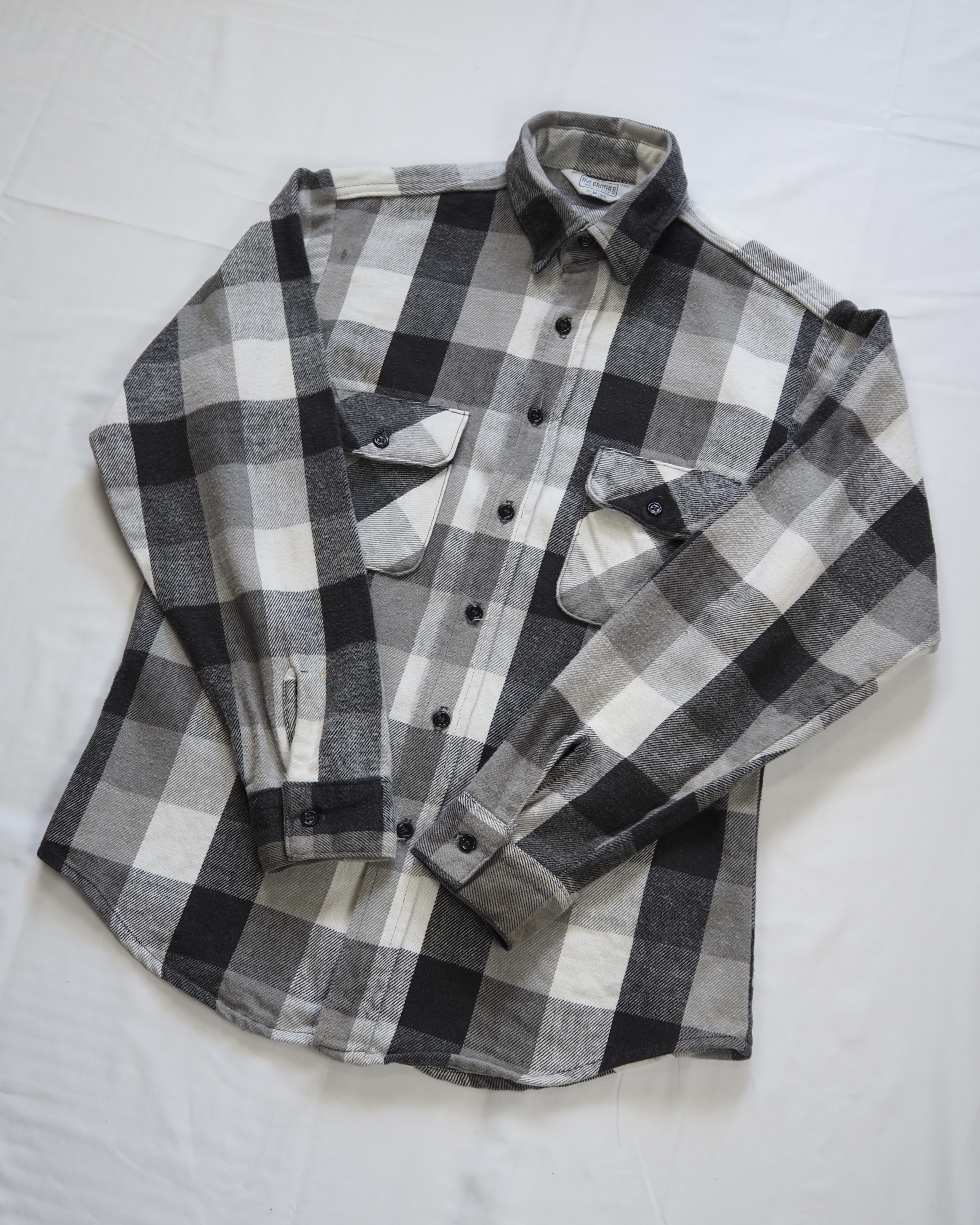 【5/6(水) 20:00入荷】70’s-80’s Fivebrother ヘヴィネル ブラック×ホワイト×グレー Mサイズ の画像 2