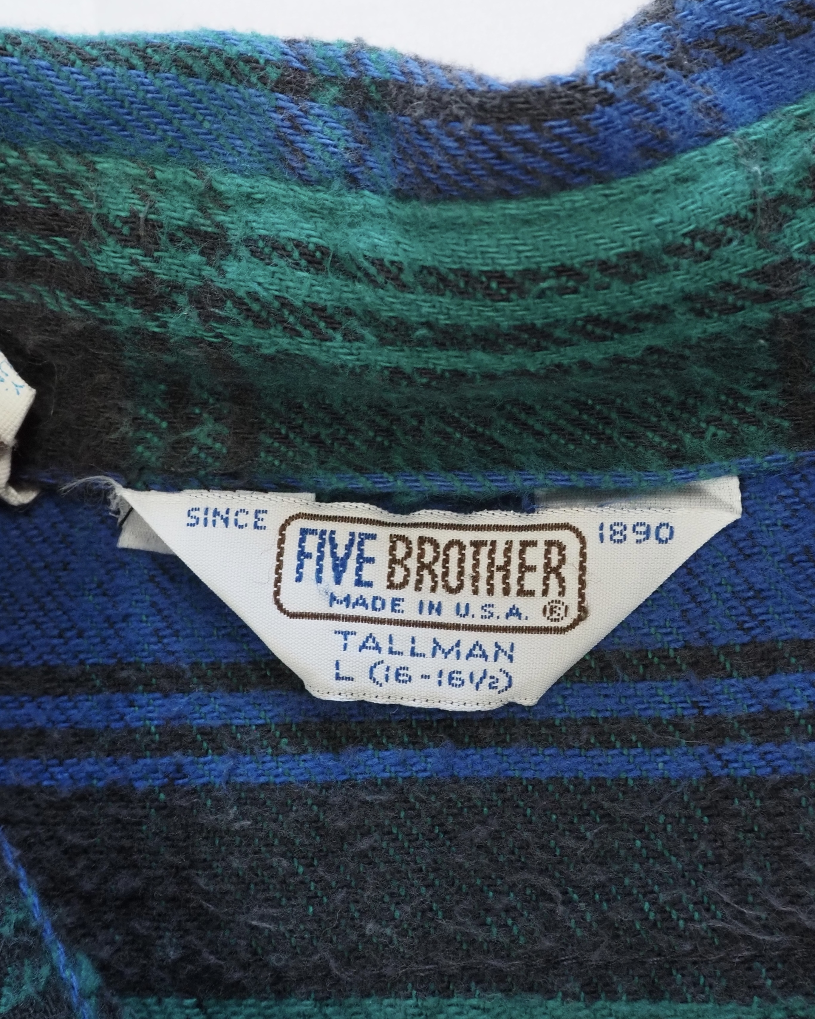 80’s Fivebrother ヘヴィフランネルシャツ Lサイズ ブルー×グリーン の画像 4