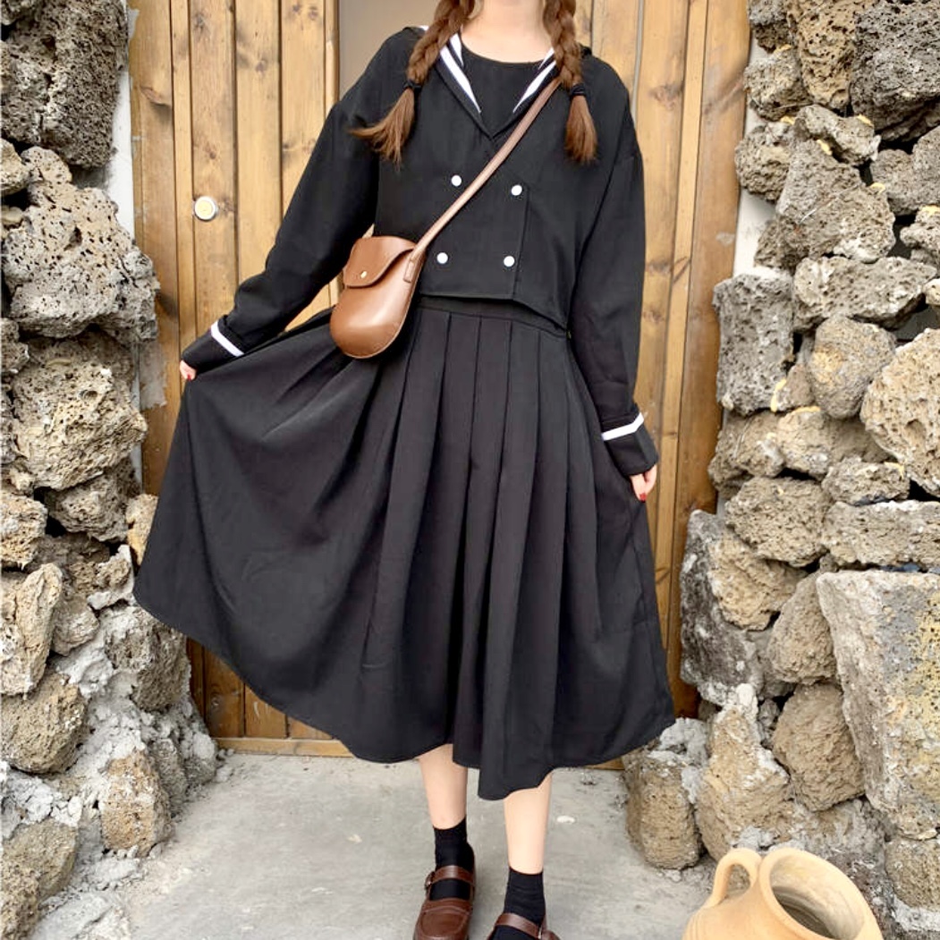 ワンピース レディース 秋 冬 服 ミモレ 丈 長袖 オルチャン ファッション 可愛い 10代 制服 風 セーラー Op 0395 Hapi Hapi Girl ハピ ガル ワンピース レディース 秋 冬 服 ミモレ 丈 長袖 オルチャン ファッション 可愛い 10代 制服 風 セーラー Op 0395 Hapi Hapi Girl ハピ ガル
