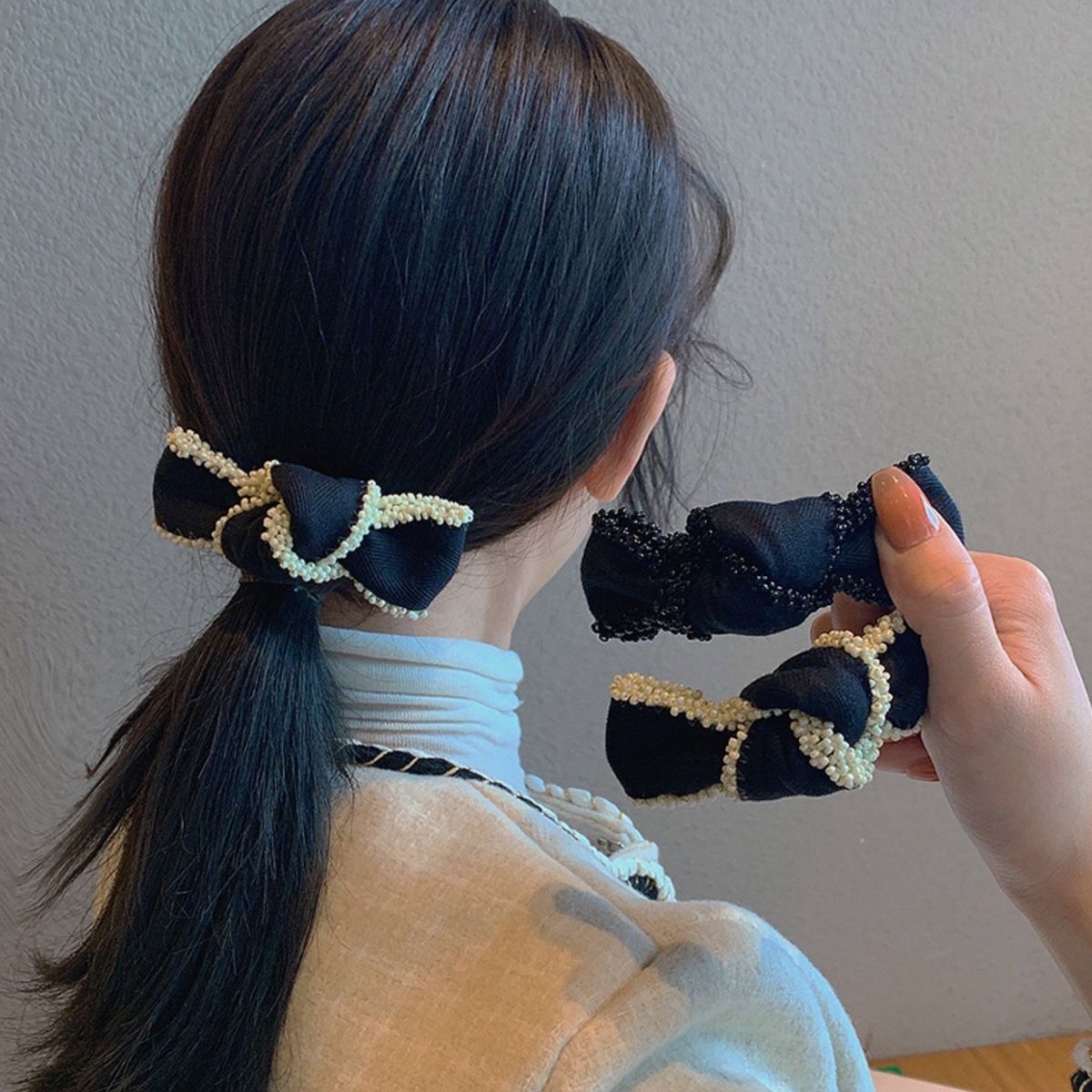 ヘアアクセサリー バレッタ ヘアピン ヘアレンジ 簡単 まとめ髪 ポイント レディース 女性 大きめ りぼん ビーズラインリボンバレッタ セレクトショップオンリーユー