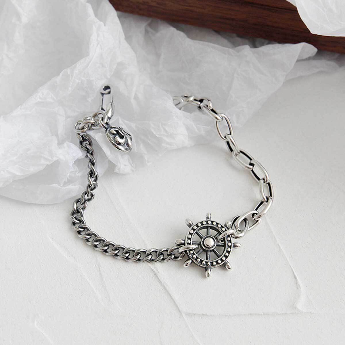 レディースブレスレット レディースブレス ブレスレット シルバー925 シルバー925舵輪アシンメトリーチェーンブレスレット レディース クロス 着脱 簡単 タッセル ブレス シルバー925 プチプラ 流行 Overrag