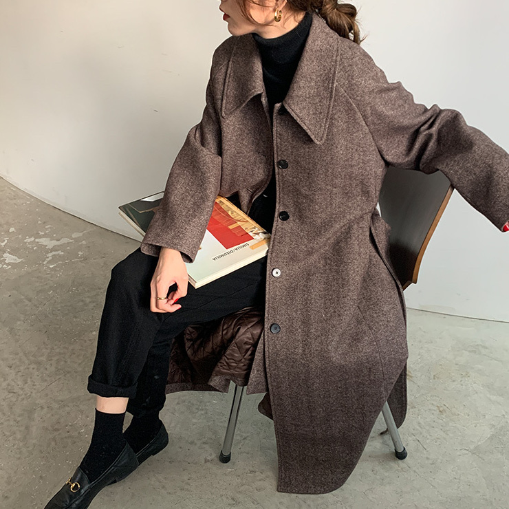 残りわずか ヘリンボーンウールロングコート 1158 Poet