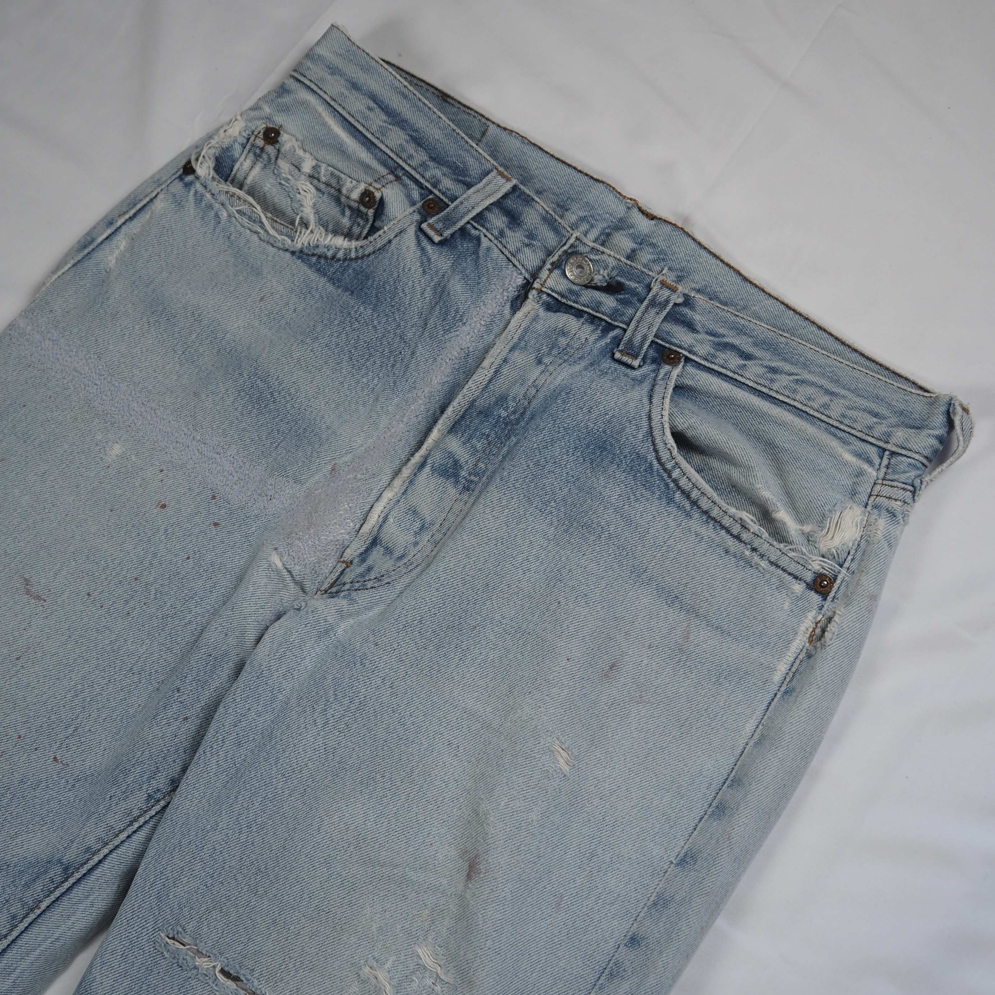 80’s Levi’s 501 赤耳 32×29程度 アイスブルー リペア の画像 2