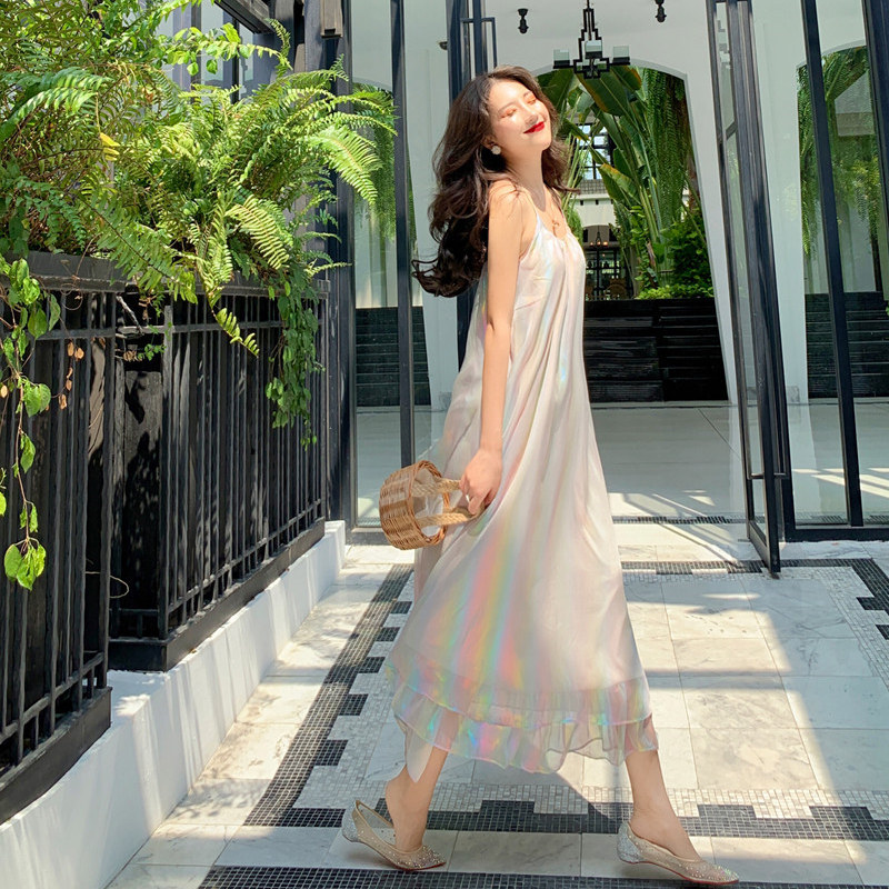 ワンピース シフォン ロング丈 透け感 キャミワンピ シンプル きれいめ ビーチ リゾート 春夏 Lifenity