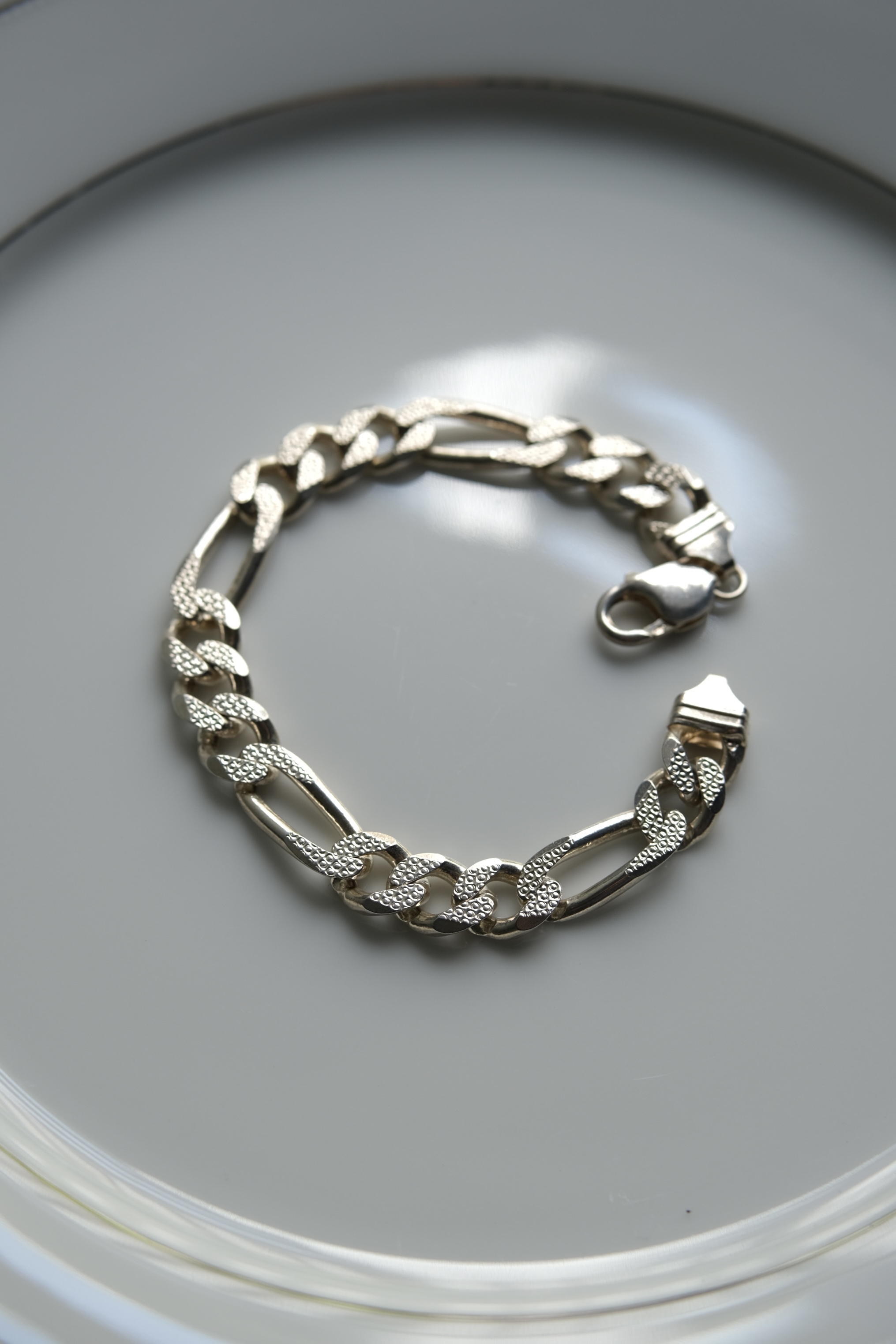 Utah/vintage 925 silver large figaro link chain bracelet/made in italy