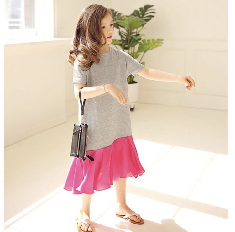 韓国子供服 ワンピース バイカラー ロングワンピース 1cm 130cm 140cm 150cm ahouse