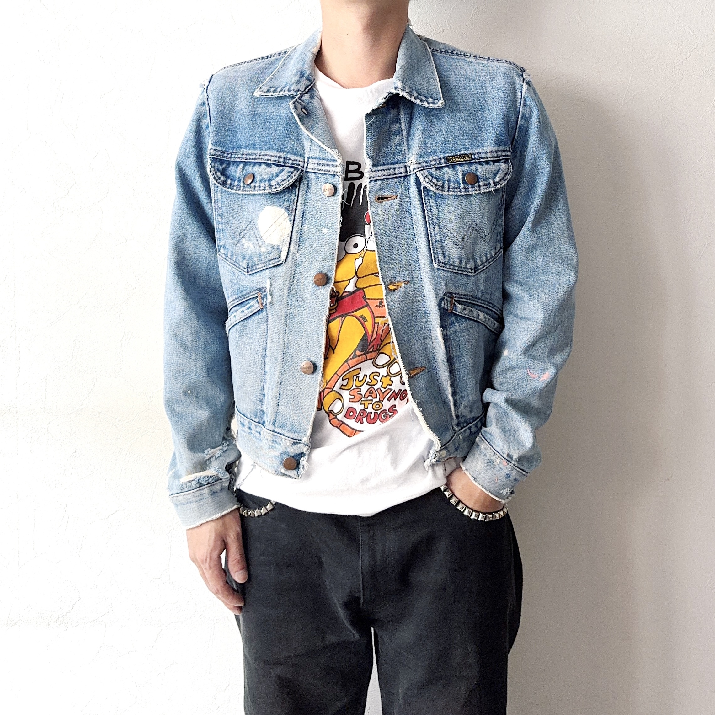 Vintage 80's【Wrangler】74126NV Grunge Painted Denim Jacket の画像 3