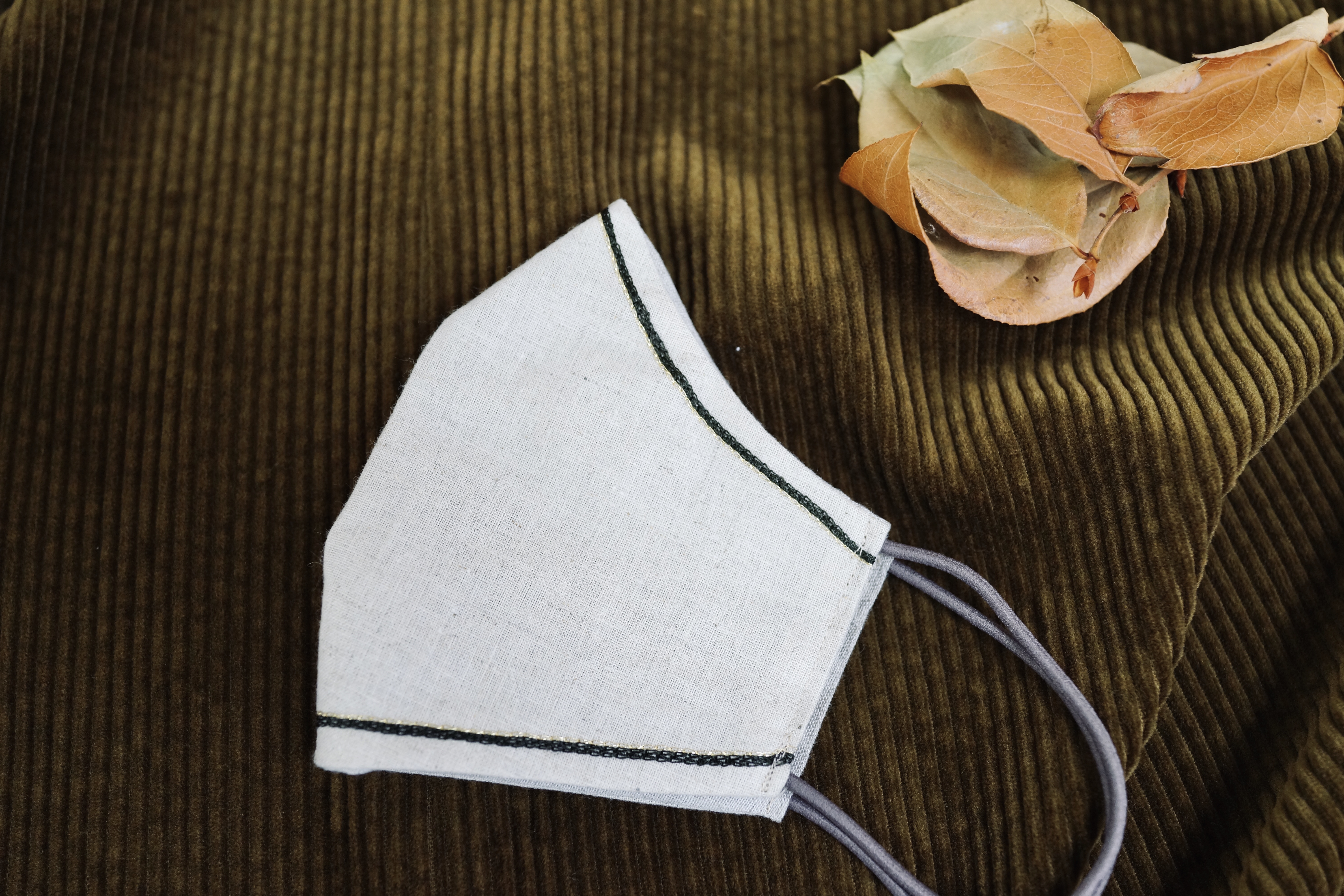 【刺繍マスク/ワイヤー】 "Simple line✴︎Beige"