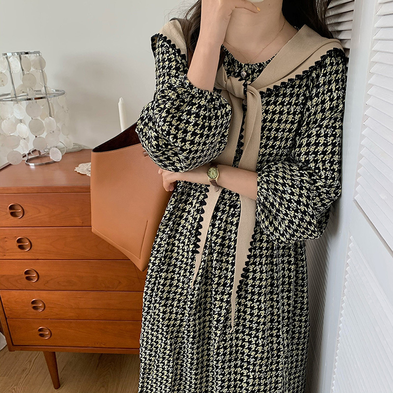 送料無料 グレンチェックロングワンピース W 韓国レディースファッション通販 Whidy