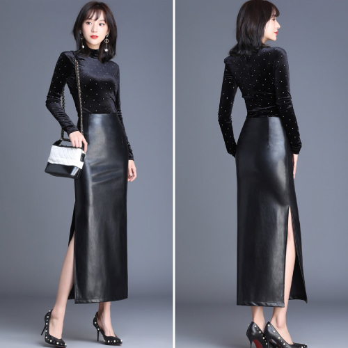 ハイウエストレザータイトスカート スリット入り ペンシルスカート