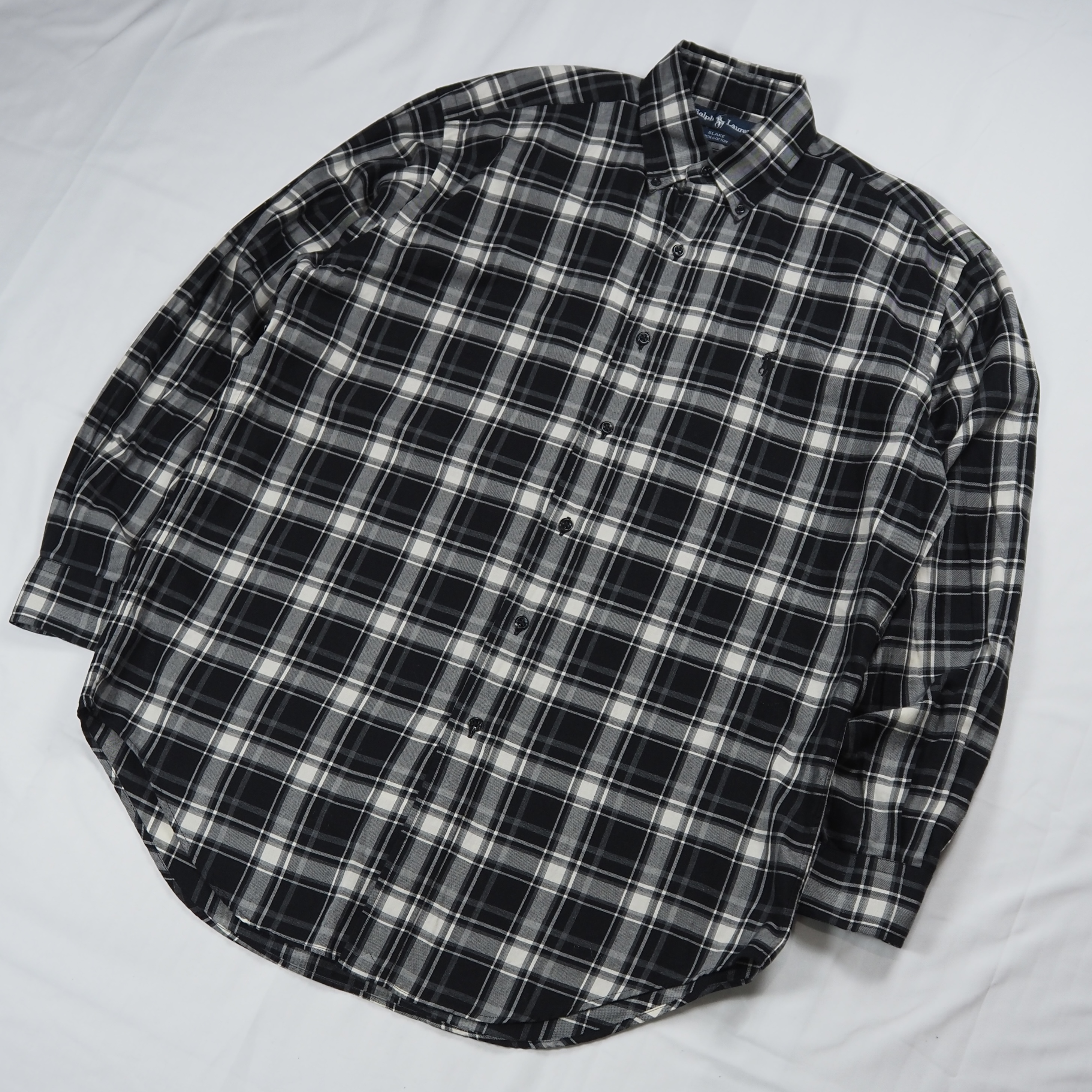 90’s Ralph Lauren Blake 長袖シャツ Sサイズ ブラック×ホワイト の画像 2
