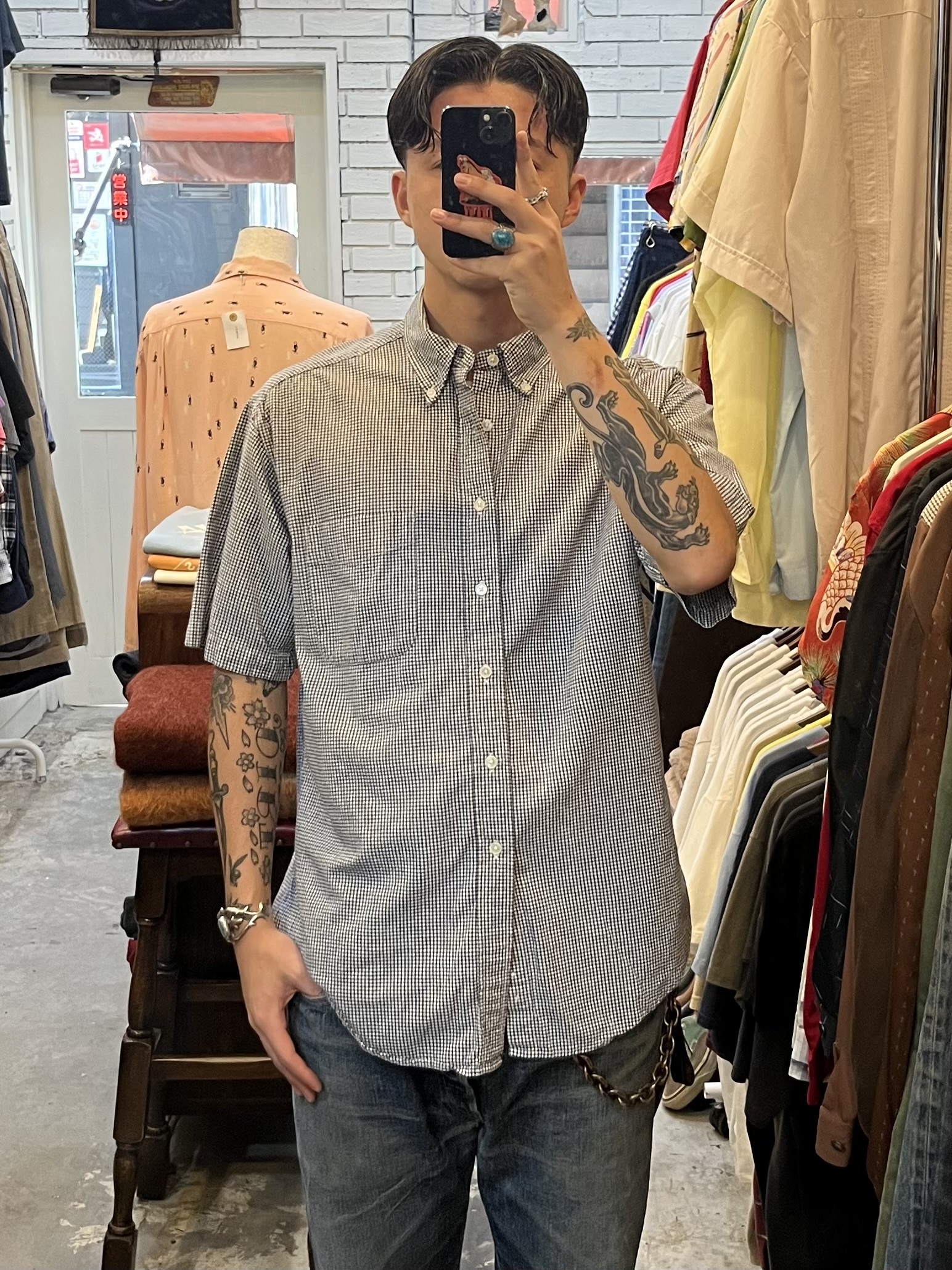 90’s Dockers コットンシャツ ギンガムチェック ブラック Lサイズ の画像 3