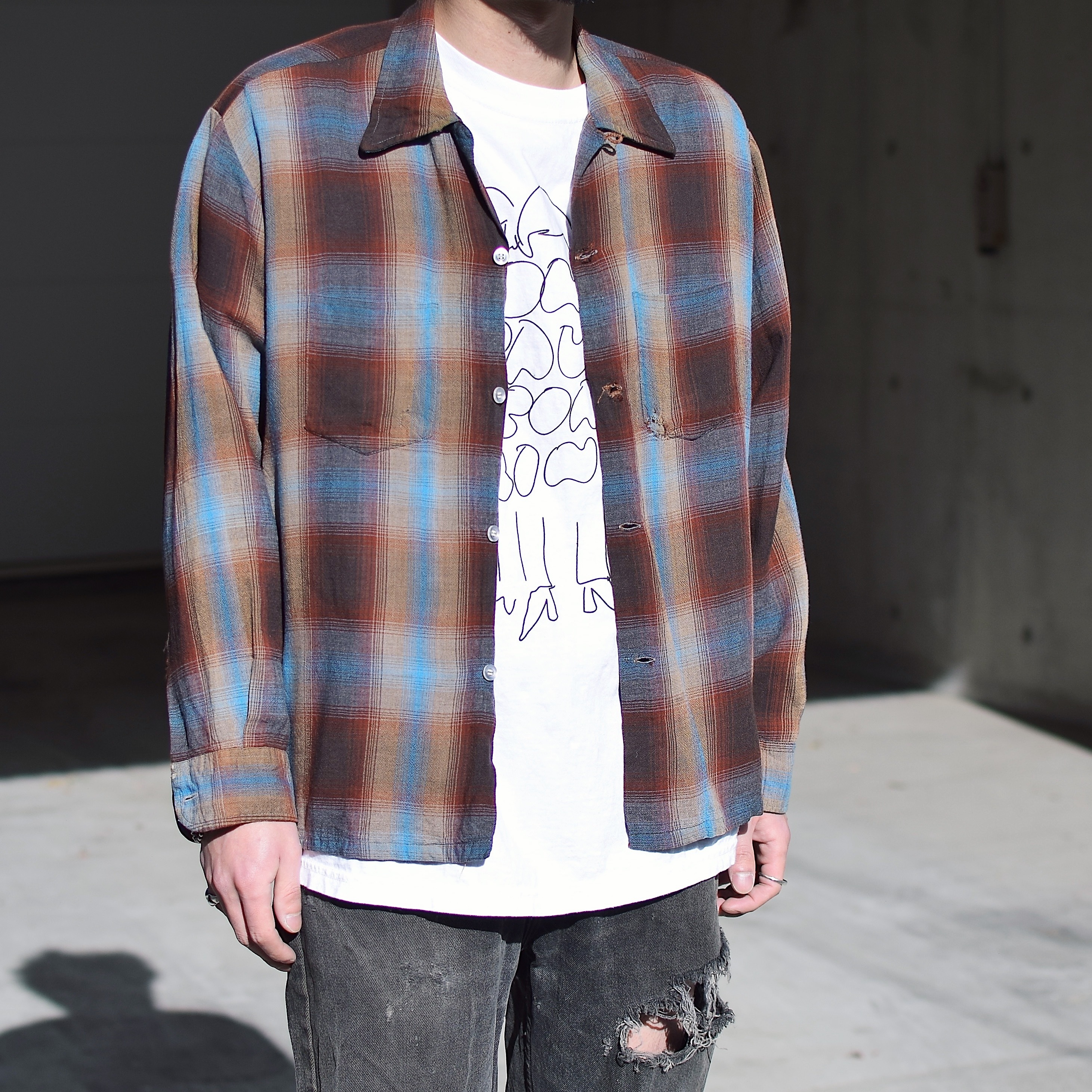 Vintage 60's【TOWNCRAFT】Rayon Ombre Check Shirt の画像 3