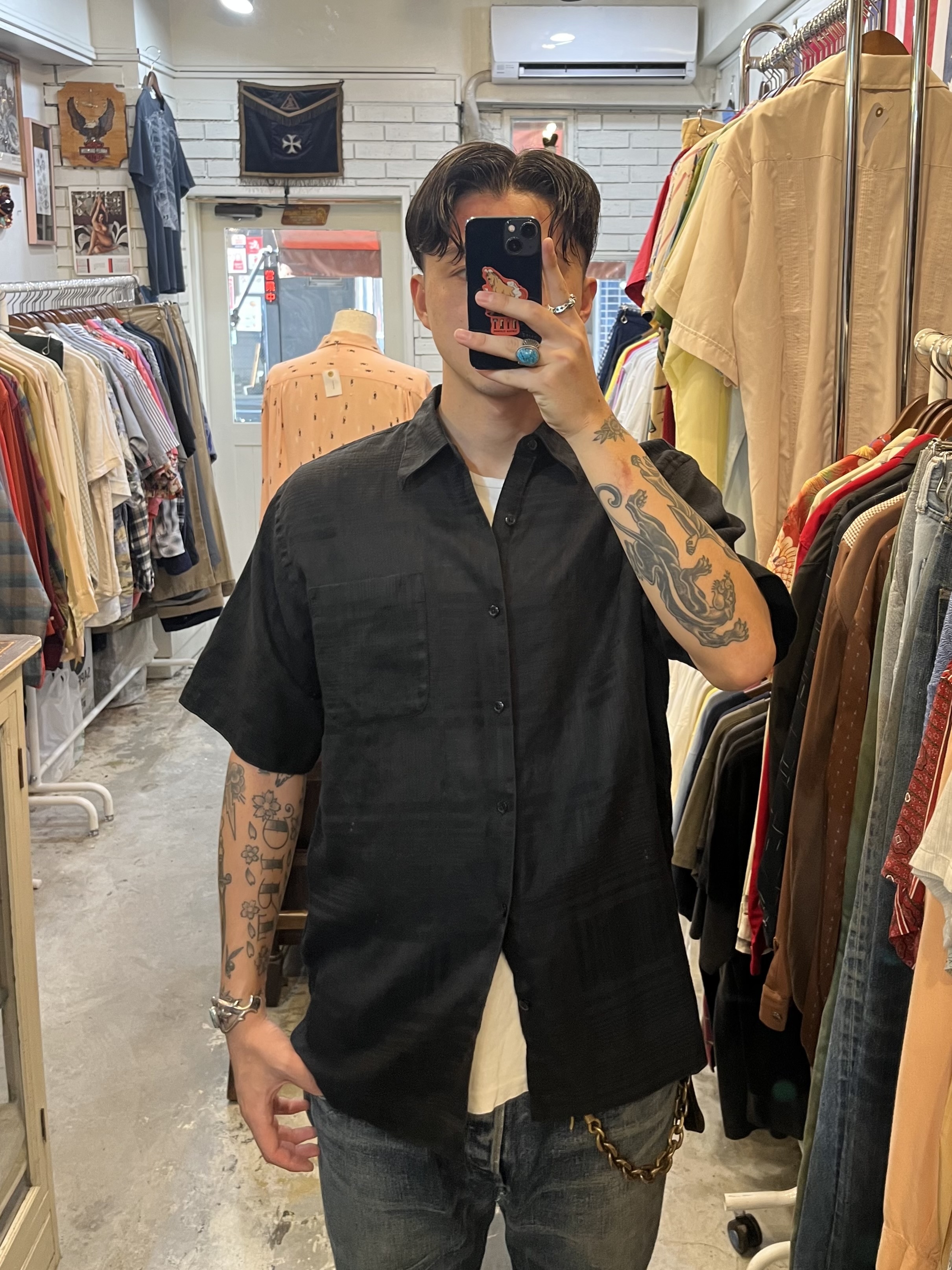 90’s Perry Ellis リネンシャツ ブラック Mサイズ の画像 3