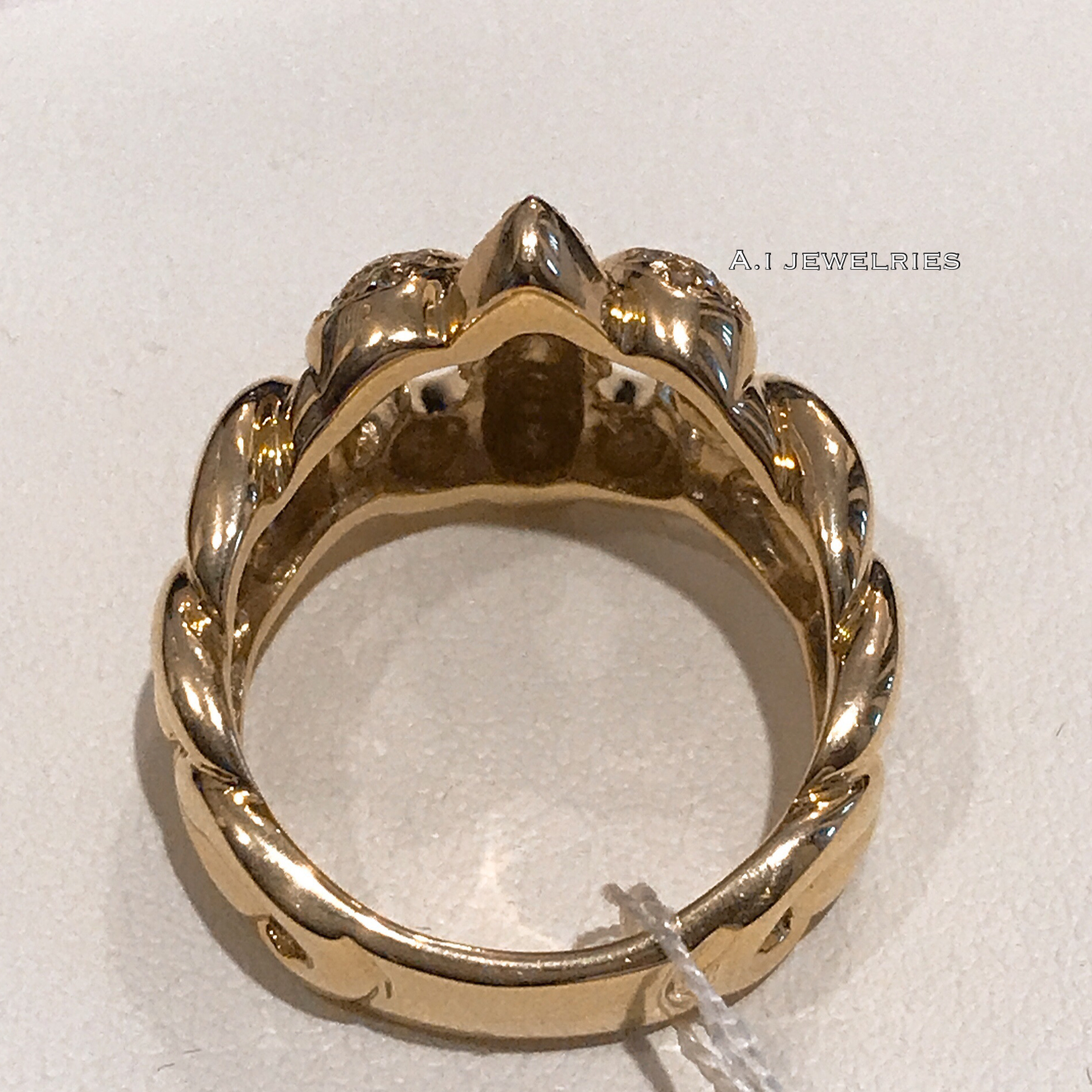 リング 18金 ダイヤ K18 百合 紋章 リング 天然 ダイヤモンド付き メンズ K18 Diamond Ring For Men S A I Jewelries エイアイジュエリーズ