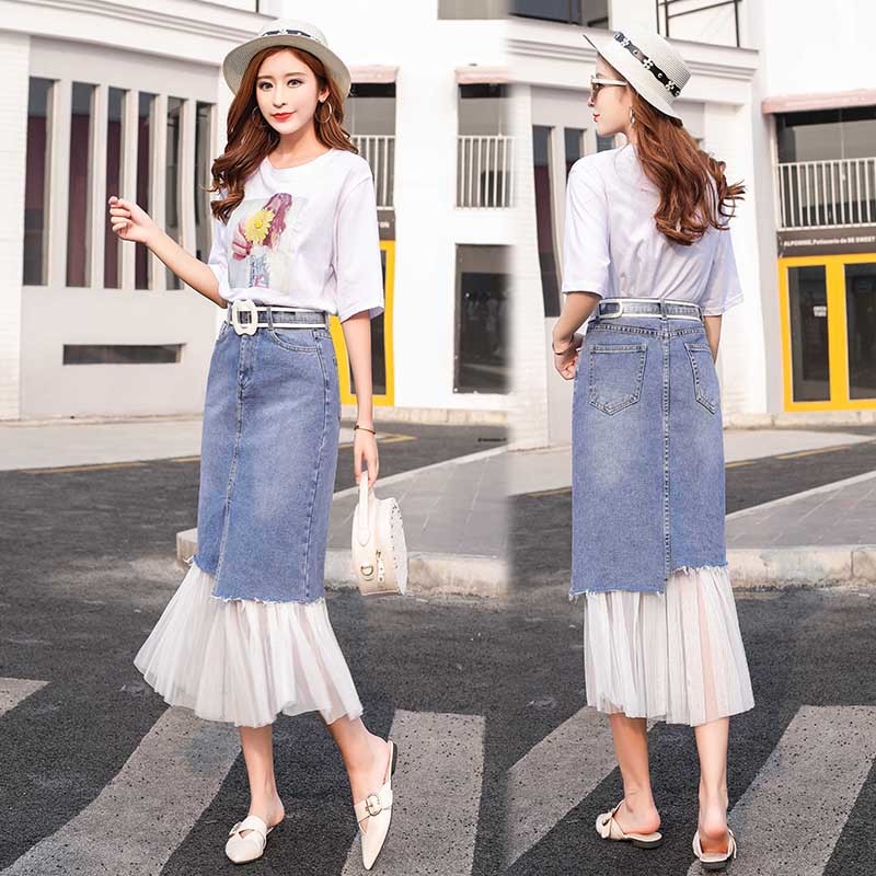 2way チュール デニム スカート ガーリー 韓国 プチプラ カジュアル