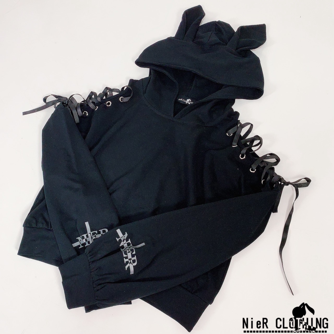 袖レースアップ短丈hoodie うさ耳付き Ladies Nier