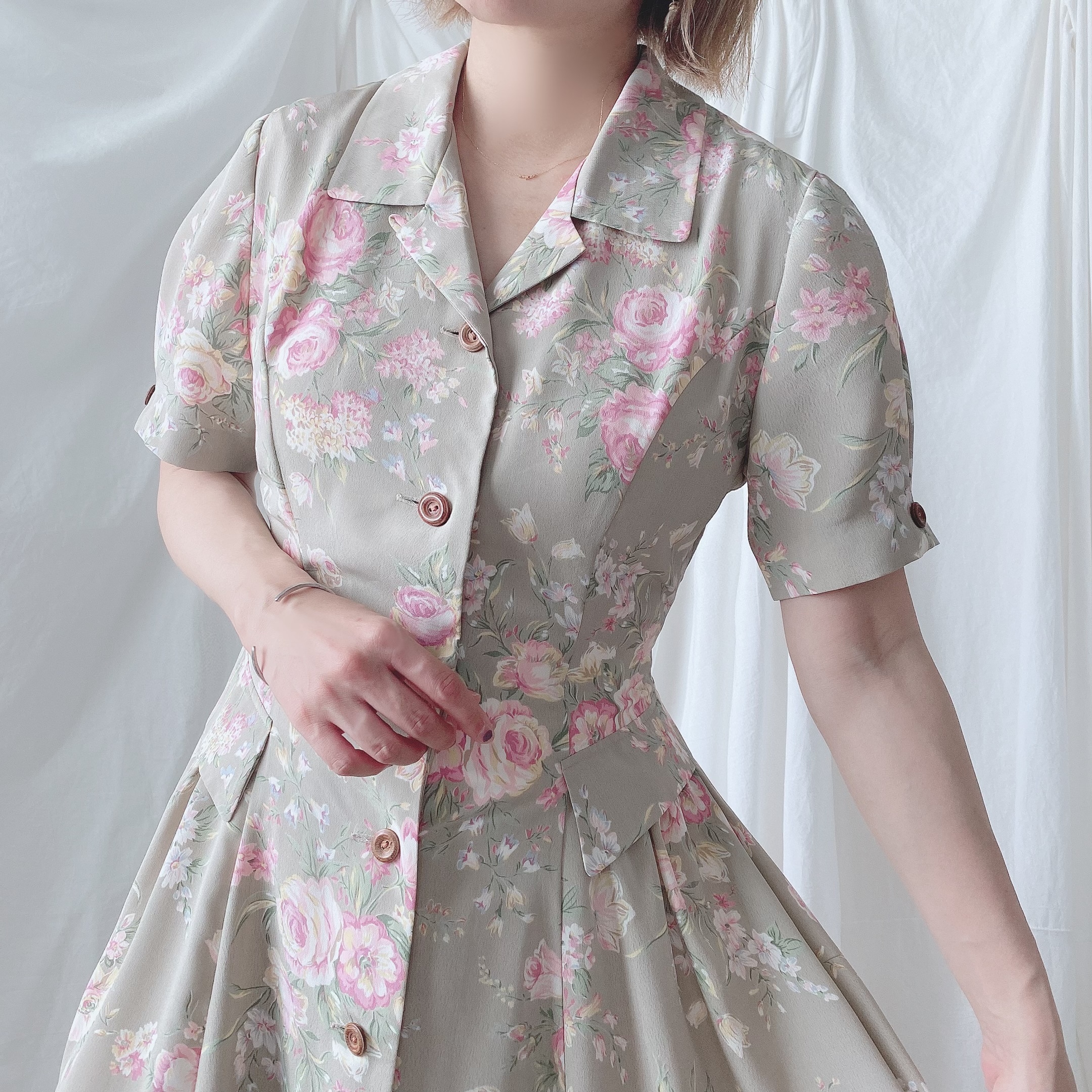 No 6170 古着 レトロ 柄シャツ 総柄 花柄 ロングワンピース 沖縄 古着屋 通販 古着店pim レトロ ヴィンテージ 柄シャツ