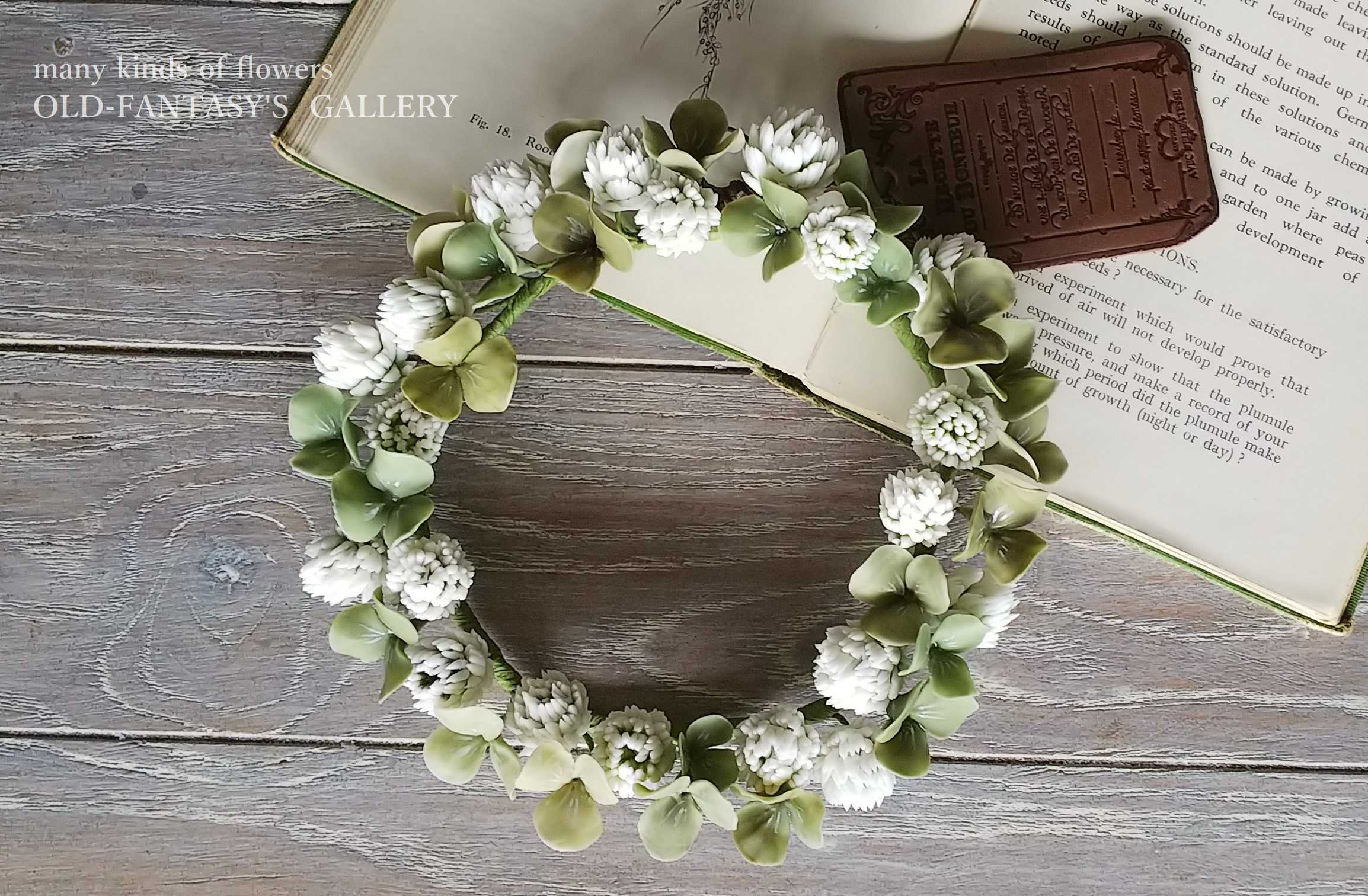 幸せの四つ葉 シロツメクサのリース 直径約15センチ S364 Oldfantasy